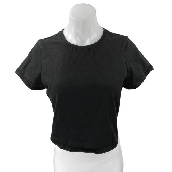Madewell Women's Black Short Sleeve Crew Neck Baby Tee T Shirt Crop Top Size M - Picture 1 of 4
